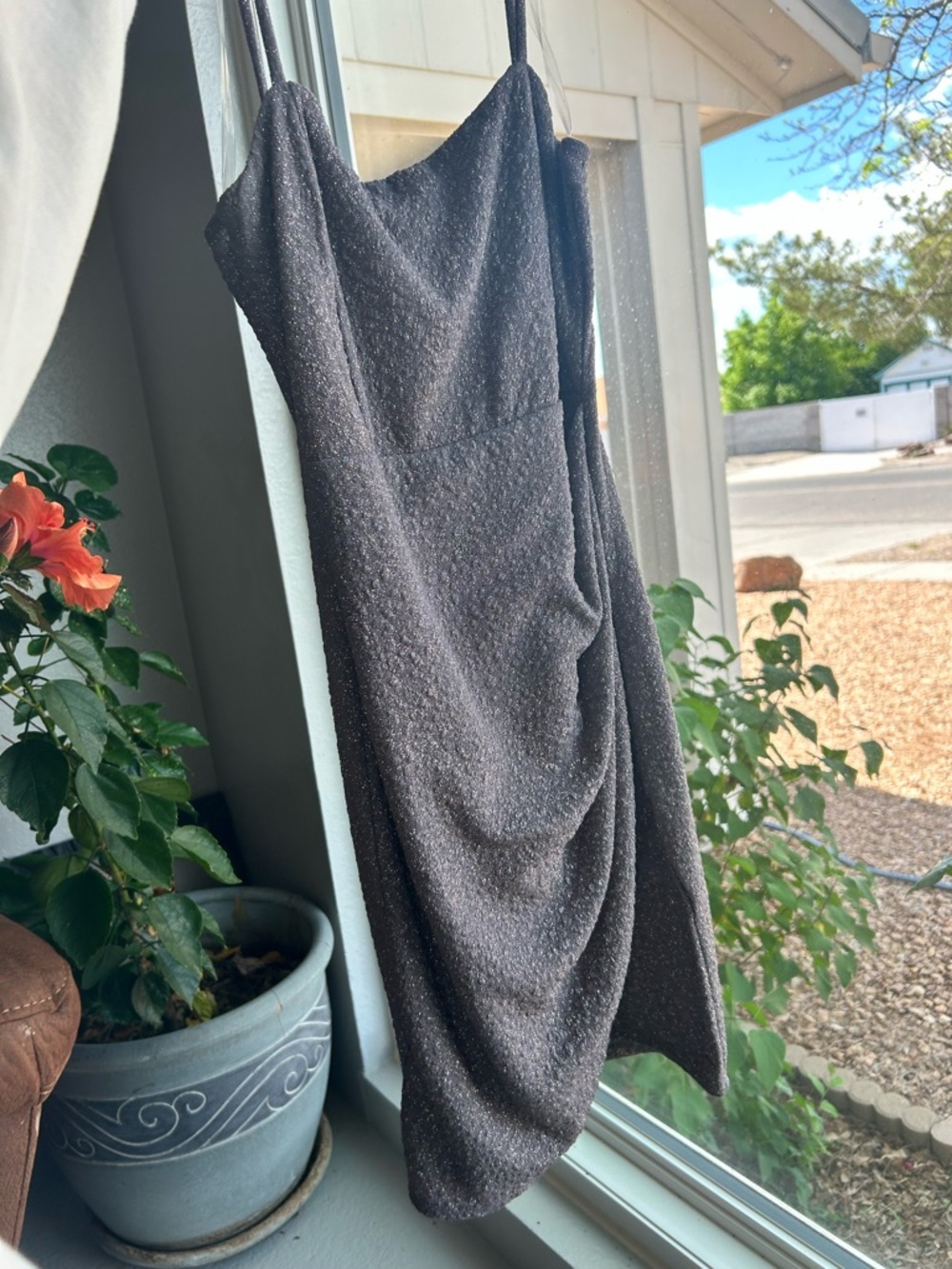 Grey Sparkle Draped Slip Dress